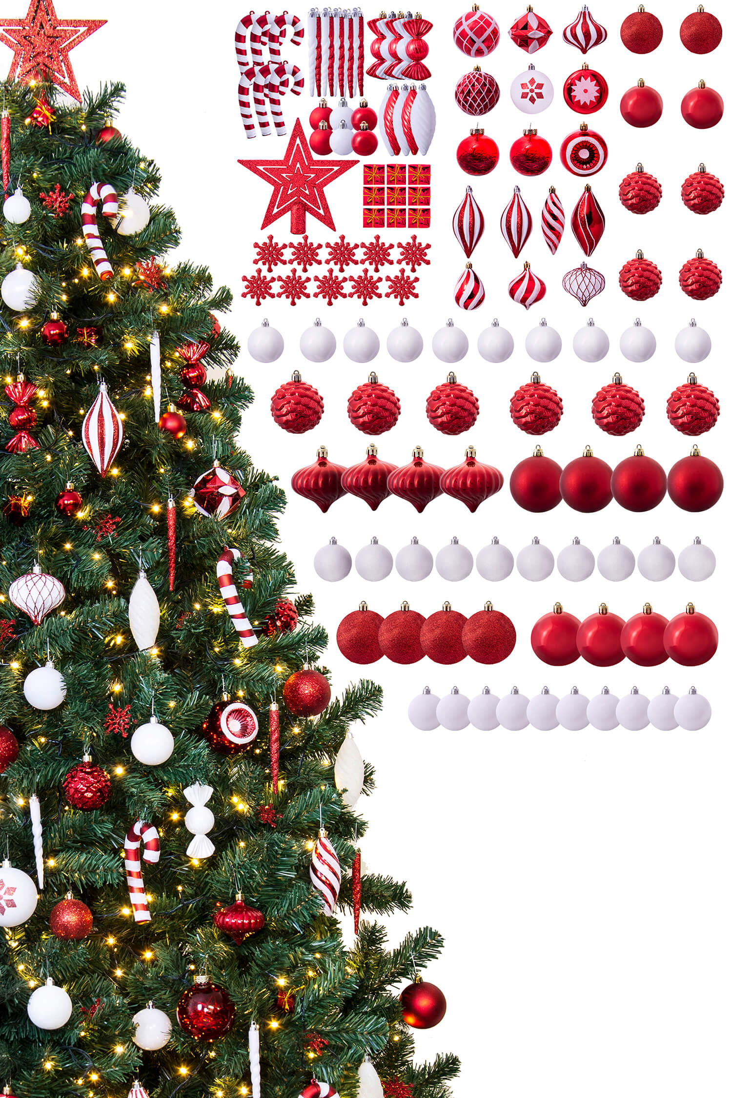 The 128pc Red White Full Heavy Coverage Bauble Set