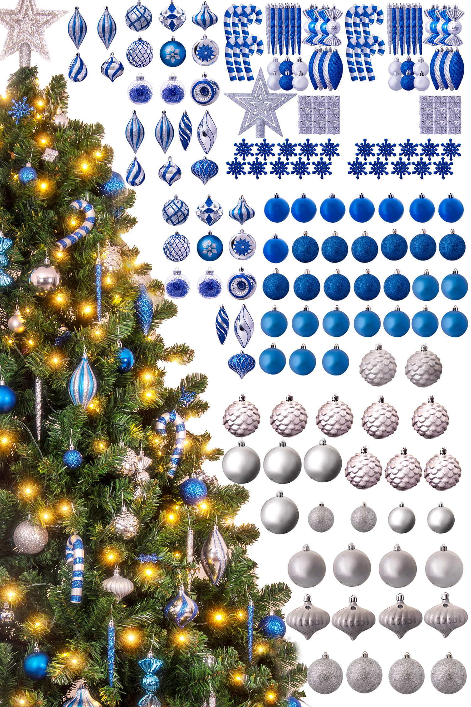 Blue and sales silver christmas decorations