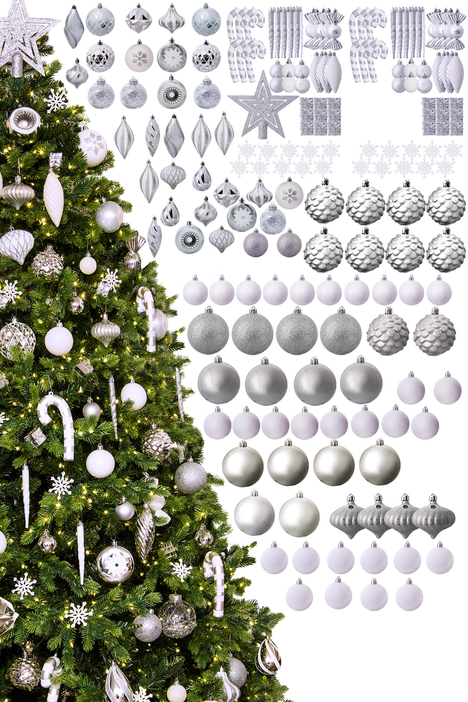 The 196pc White Silver Full Heavy Coverage Bauble Set