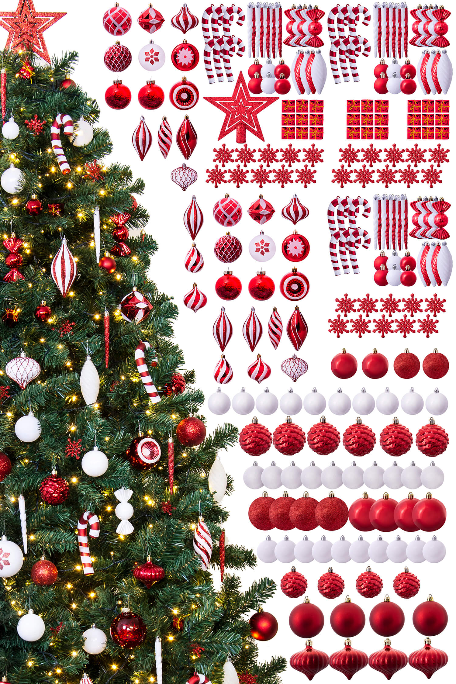 Red and white online christmas tree lights