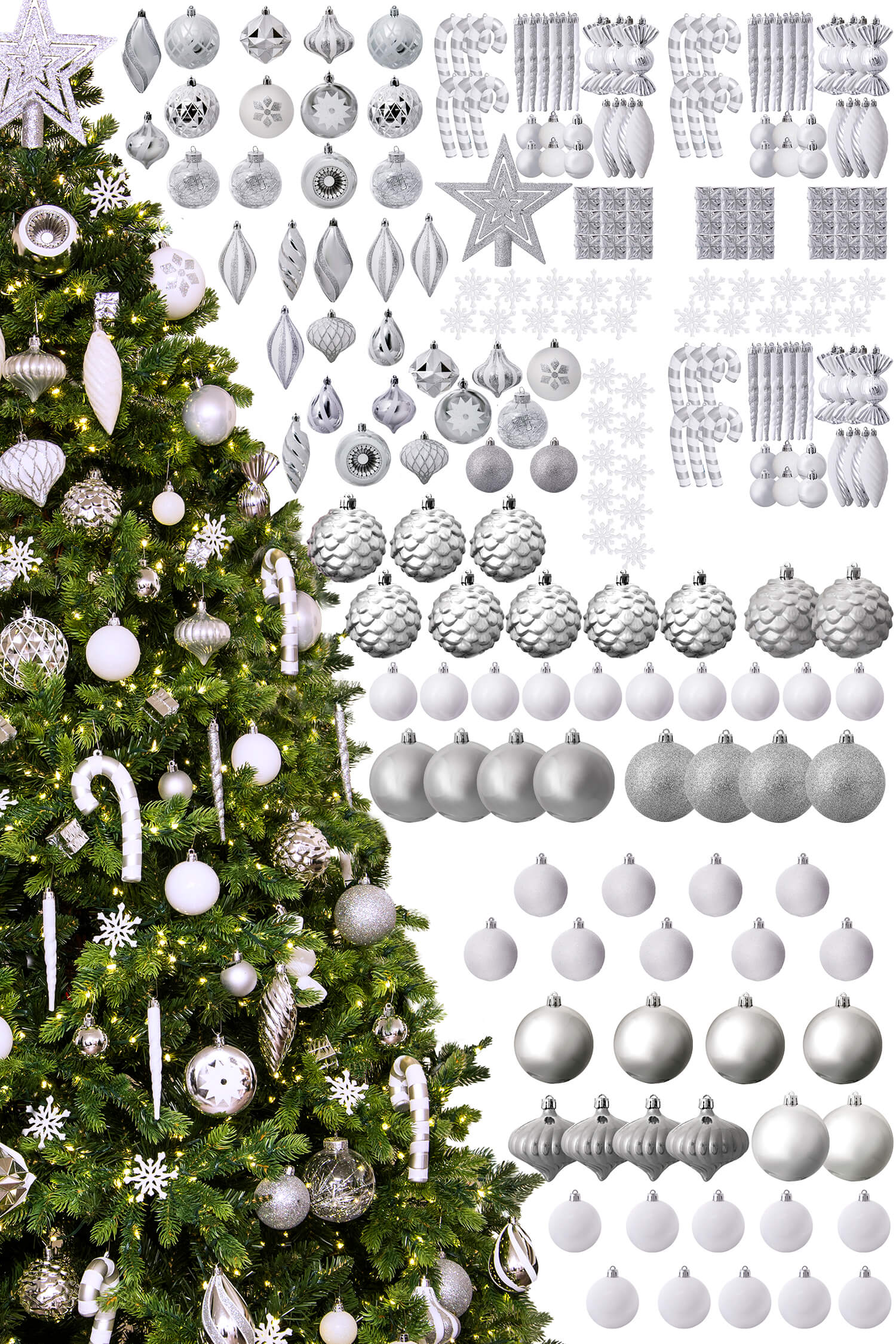 The 212pc White Silver Full Heavy Coverage Bauble Set