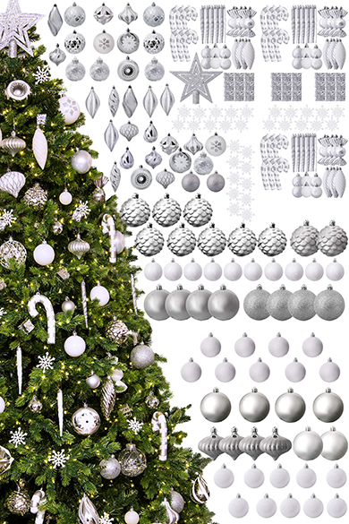 Christmas tree decorations white deals and silver