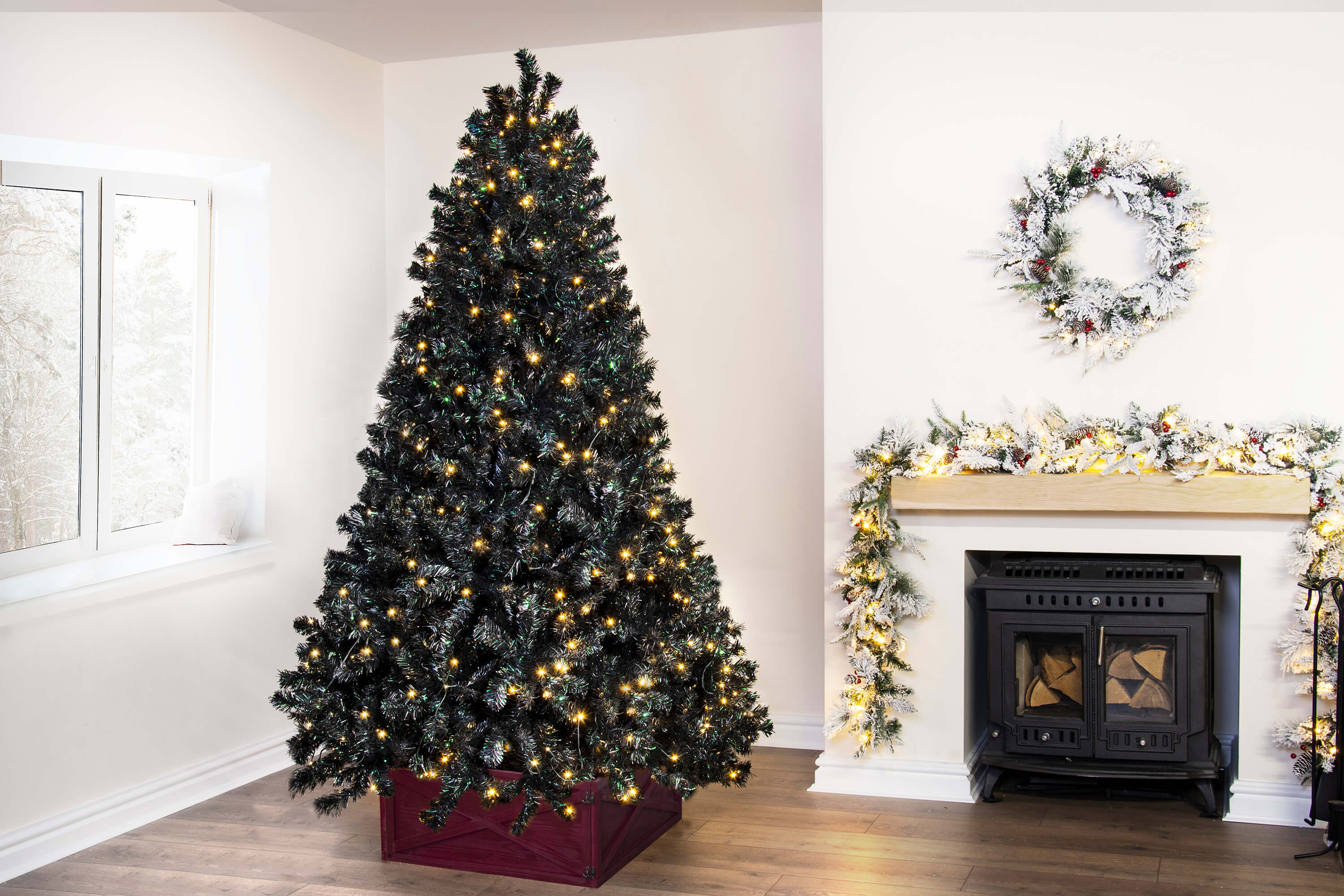 6ft Pre-lit Black Iridescence Pine Tree | Warm White Lights