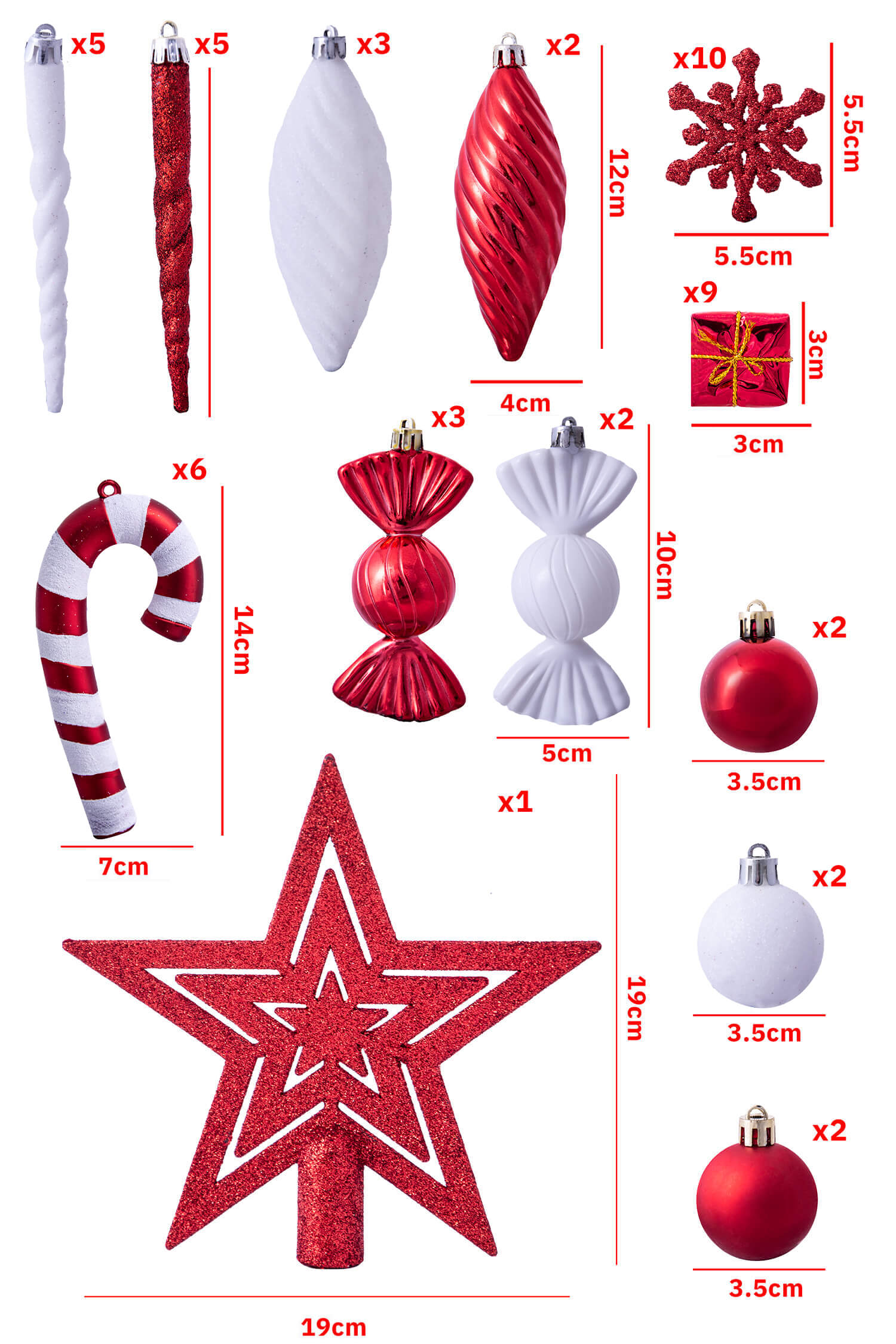 The Red & White 52pc Accessories Set | Christmas Tree Decorations