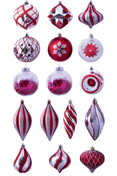 The Red & Silver Baubles 16pc Feature Set | Christmas Tree Decorations