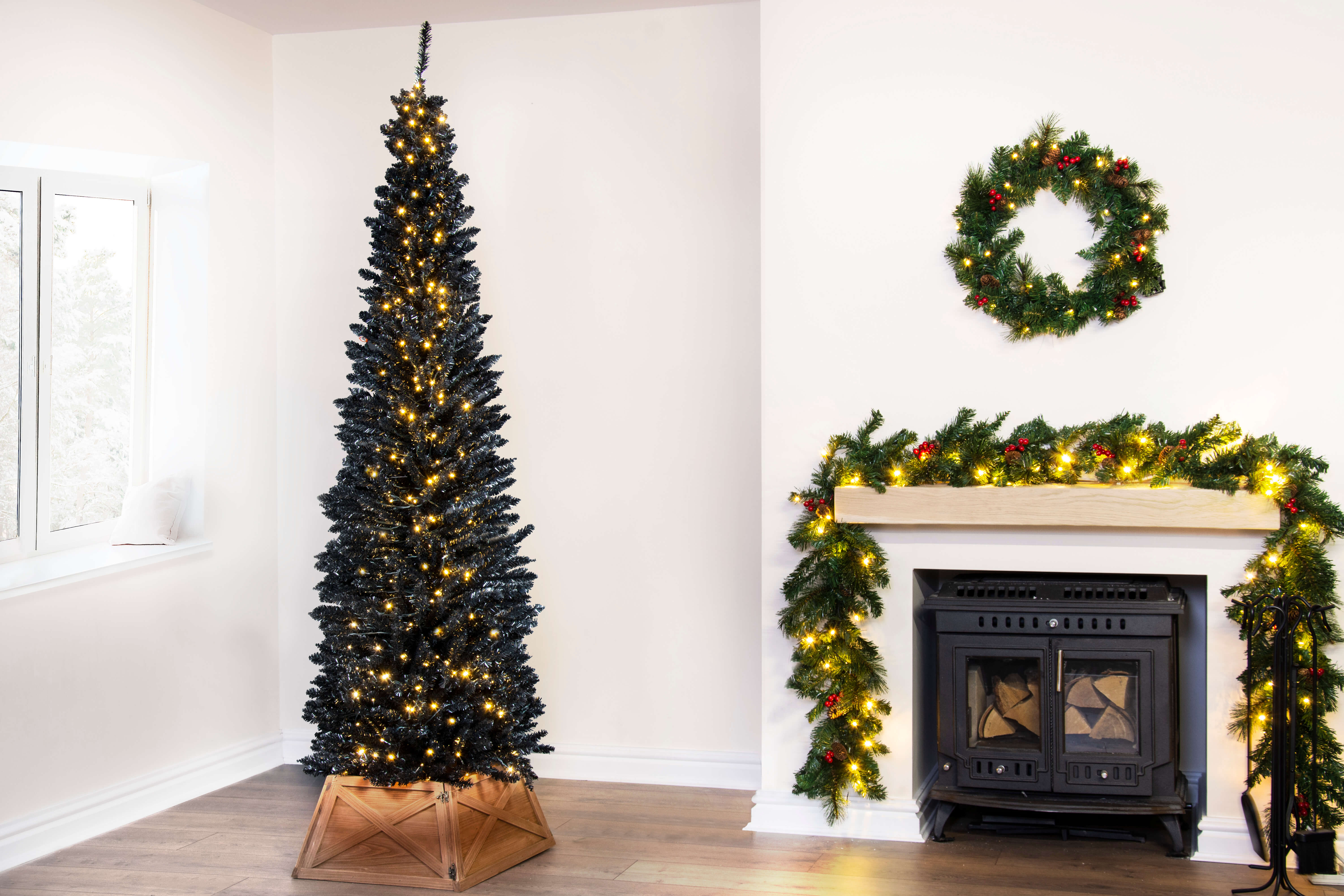 Pre lit 7ft Black Italian Pencilimo Tree