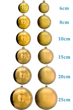 Bulk Gold Bauble Sets Shiny/Matte 6cm-25cm (Indoor/Outdoor use)