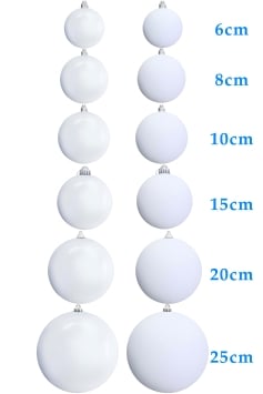Bulk White Bauble Sets Shiny/Matte 6cm-25cm (Indoor/Outdoor use)