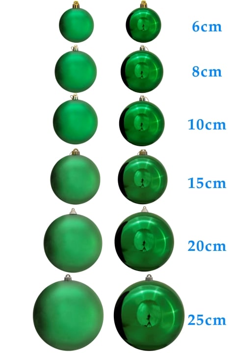 Bulk Green Bauble Sets Shiny/Matte 6cm-25cm (Indoor/Outdoor use)