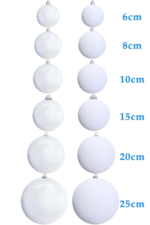 Bulk White Bauble Sets Shiny/Matte 6cm-25cm (Indoor/Outdoor use)