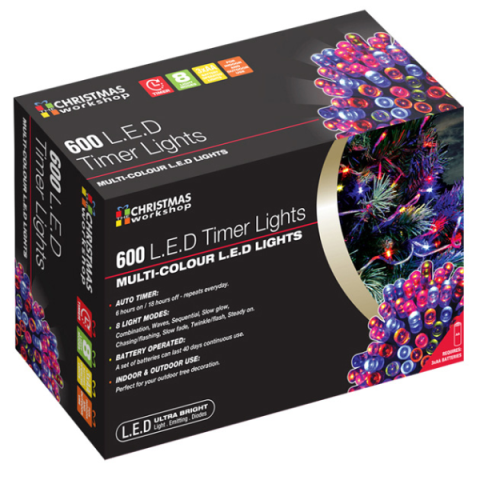 600 LED Battery Operated Timer Lights-Multicolour