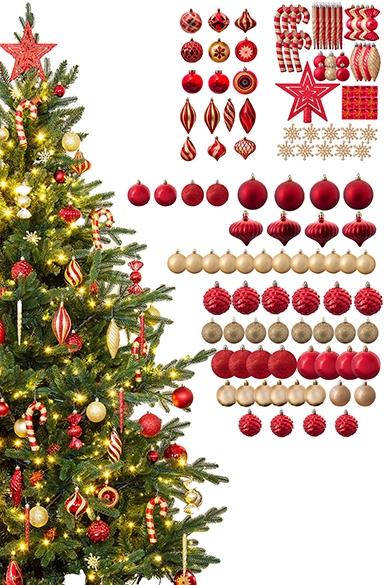 The 128pc Red & Gold Full Heavy Coverage Bauble Set (6ft trees)