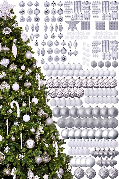 The 288pc White & Silver Full Heavy Coverage Bauble Set (9ft trees)