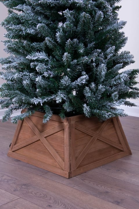 Natural Brown Wooden Christmas Tree Skirt (Fits 4ft-6ft Trees)