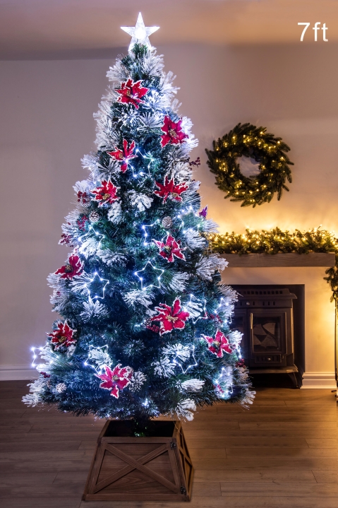 The Snowy LED Poinsettia & Star Fibre Optic Tree