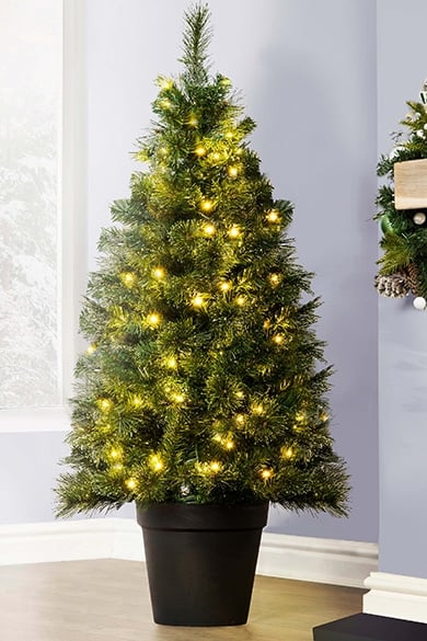 The 4ft Pre-lit Majestic Dew Pine Potted Tree (Indoor/Outdoor)