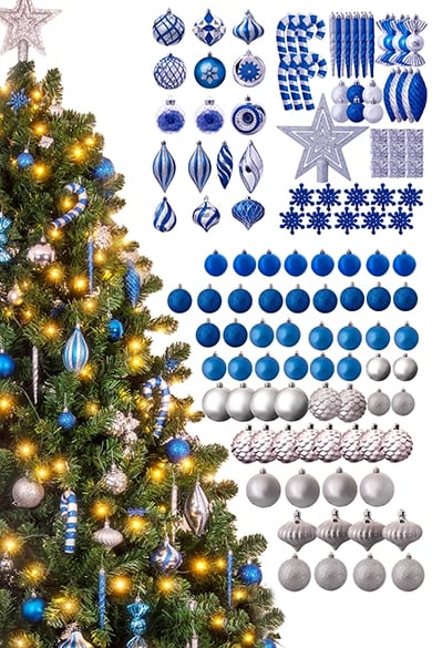 The 128pc Blue & Silver Full Heavy Coverage Bauble Set (6ft trees)