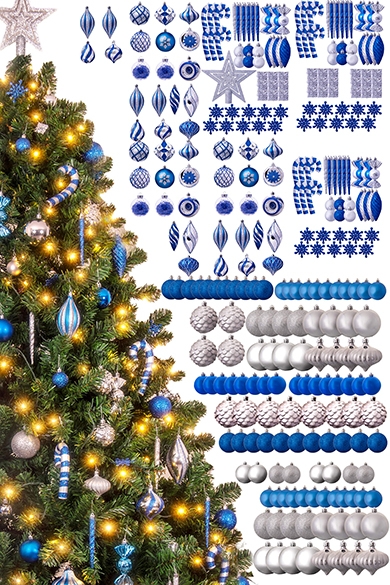 The 288pc Blue & Silver Full Heavy Coverage Bauble Set (9ft trees)