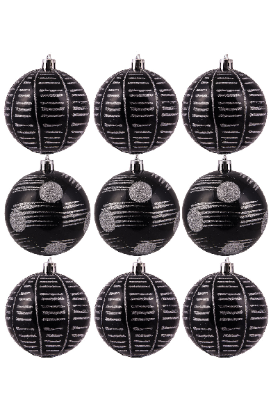 10cm Hand Painted Shatterproof Bauble Design 6 (9 Pack)