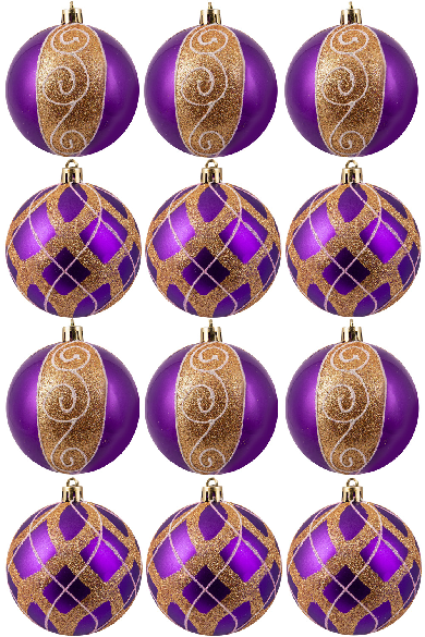 Hand Painted Shatterproof Bauble Design 10 (9-12 Pack)