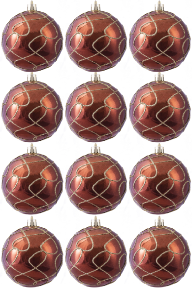 Hand Painted Shatterproof Bauble Design 26 (12 Pack)