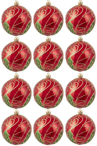 Hand Painted Shatterproof Bauble Design 31 (12 Pack)