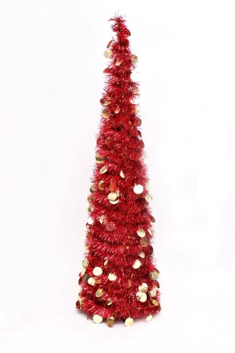 The 5ft Slim Red Tinsel Pop Up Christmas Tree