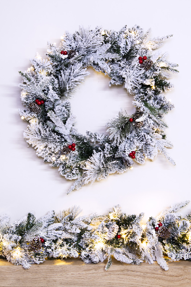 The Pre-lit Snowy Alpine Wreath (45cm-60cm)