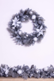 50cm Decorated Silver Mixed Pine Wreath with White Poinsettia