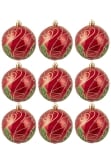 10cm Hand Painted Shatterproof Bauble Design 31 (9 Pack)