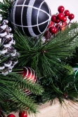 180cm Decorated Mixed Pine Garland with Red Green & Black Baubles