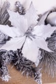 180cm Decorated Silver Mixed Pine Garland with White Poinsettia