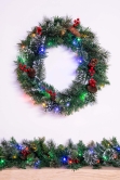 50cm Pre-lit Decorated Mixed Pine Wreath Warm White/Multicolour LEDs