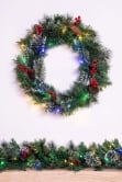 50cm Pre-lit Decorated Mixed Pine Wreath Warm White/Multicolour LEDs
