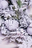 50cm Frosted Decorated Mixed Pine Wreath with White Baubles