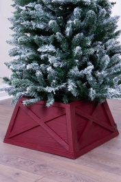 Small Wine Red Wooden Christmas Tree Skirt - Tight Fit