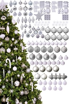 The 196pc White & Silver Full Heavy Coverage Bauble Set (7ft trees)