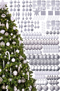 The 288pc White & Silver Full Heavy Coverage Bauble Set (9ft trees)