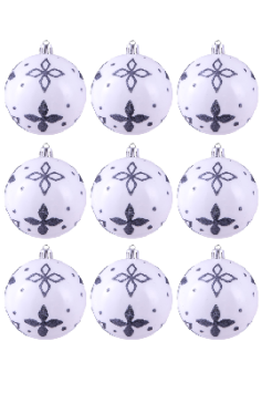 10cm Hand Painted Shatterproof Bauble Design 19 (9 Pack)