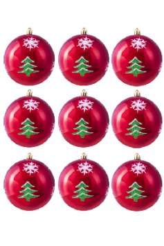 10cm Hand Painted Shatterproof Bauble Design 28 (9 Pack)