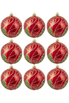 10cm Hand Painted Shatterproof Bauble Design 31 (9 Pack)