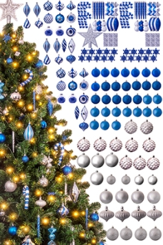 The 196pc Blue & Silver Full Heavy Coverage Bauble Set (7ft trees)