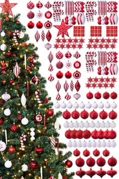 The 212pc Red & White Full Heavy Coverage Bauble Set (8ft trees)