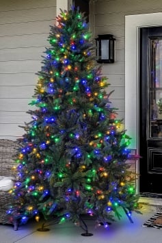 200cm Pre-lit Outdoor Woodland Pine Tree - Multicolour