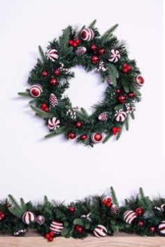 50cm Decorated Mixed Pine Wreath with Red & White Candy Canes