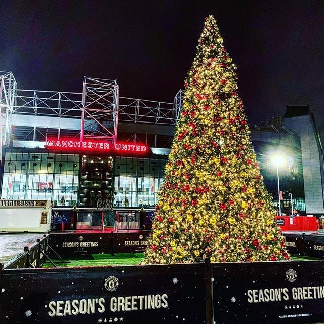 Manchester United Christmas tree with lights and decorations