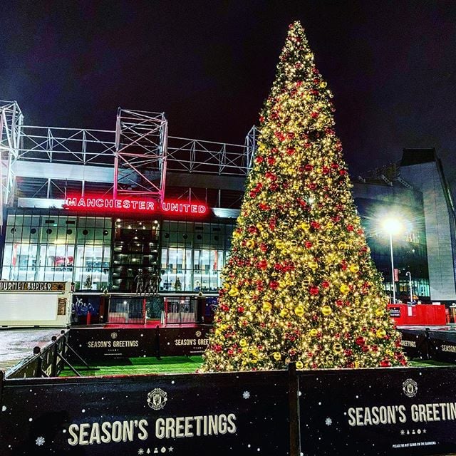 Outdoor Christmas tree with lights and decorations