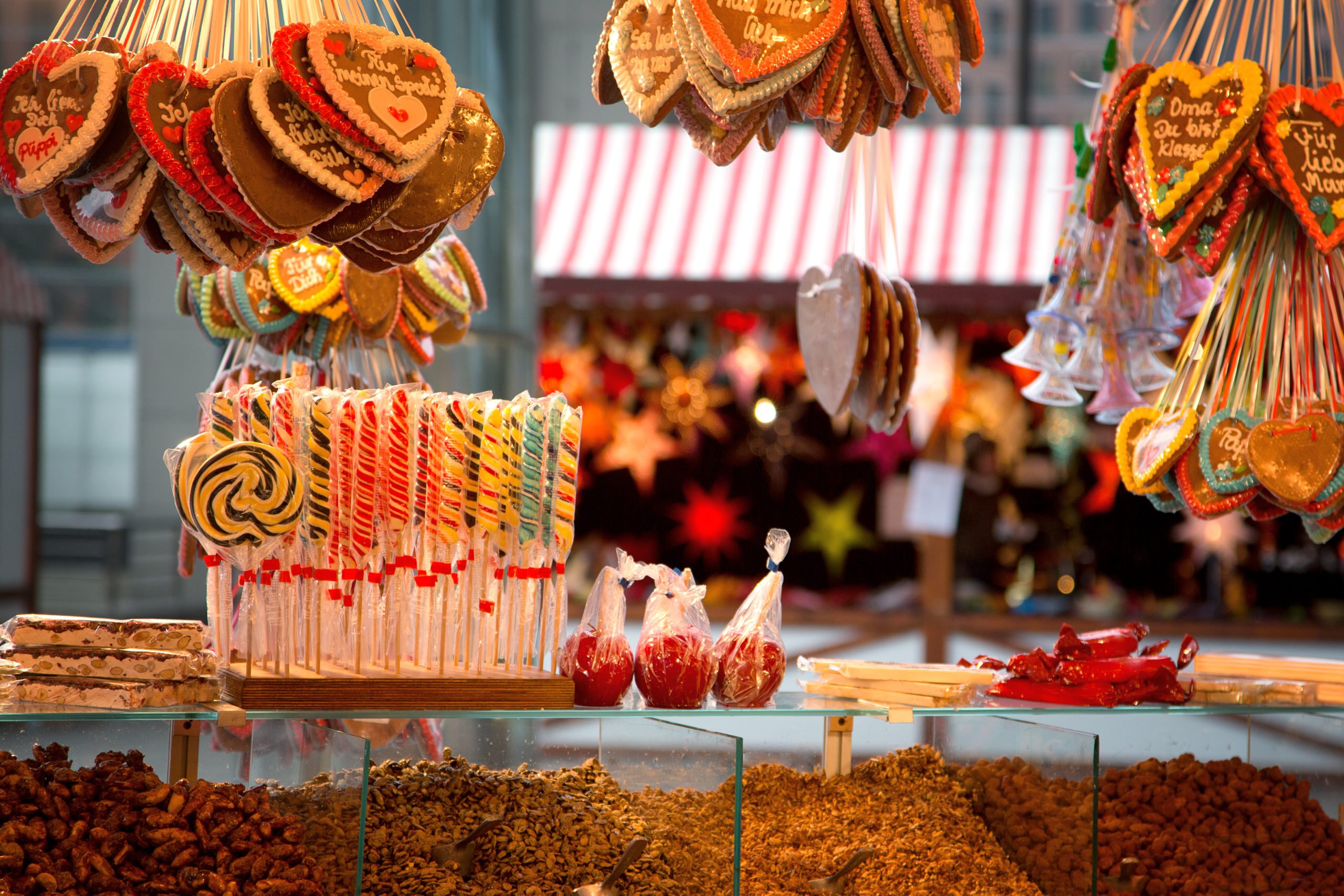 christmas candy and gingerbread at a market stall